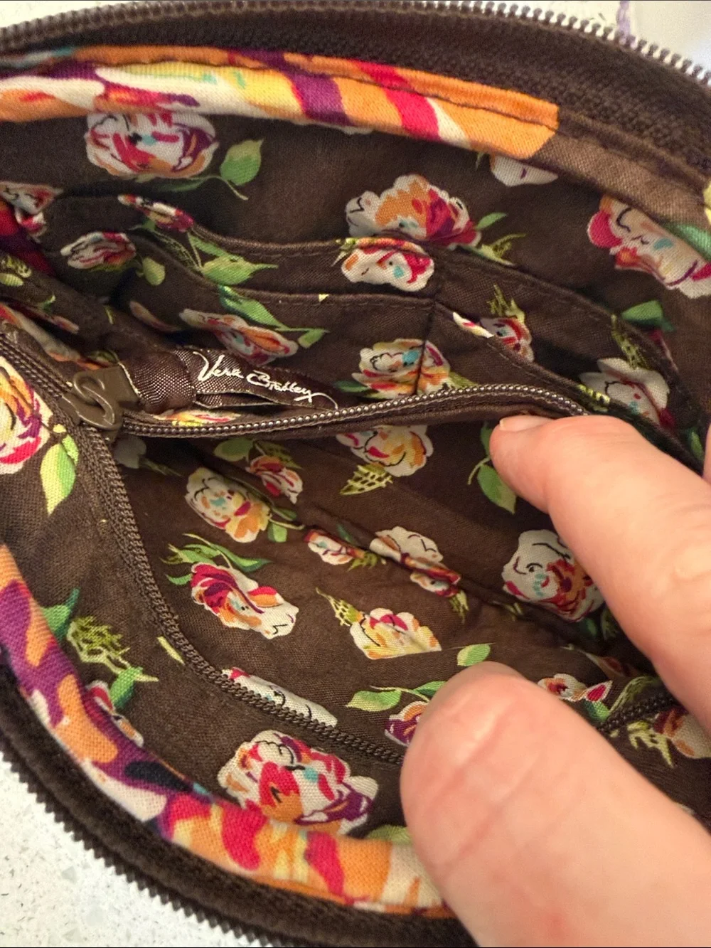 Vera Bradley Brown Floral Quilted Wristlet Convertible Clutch - English Rose